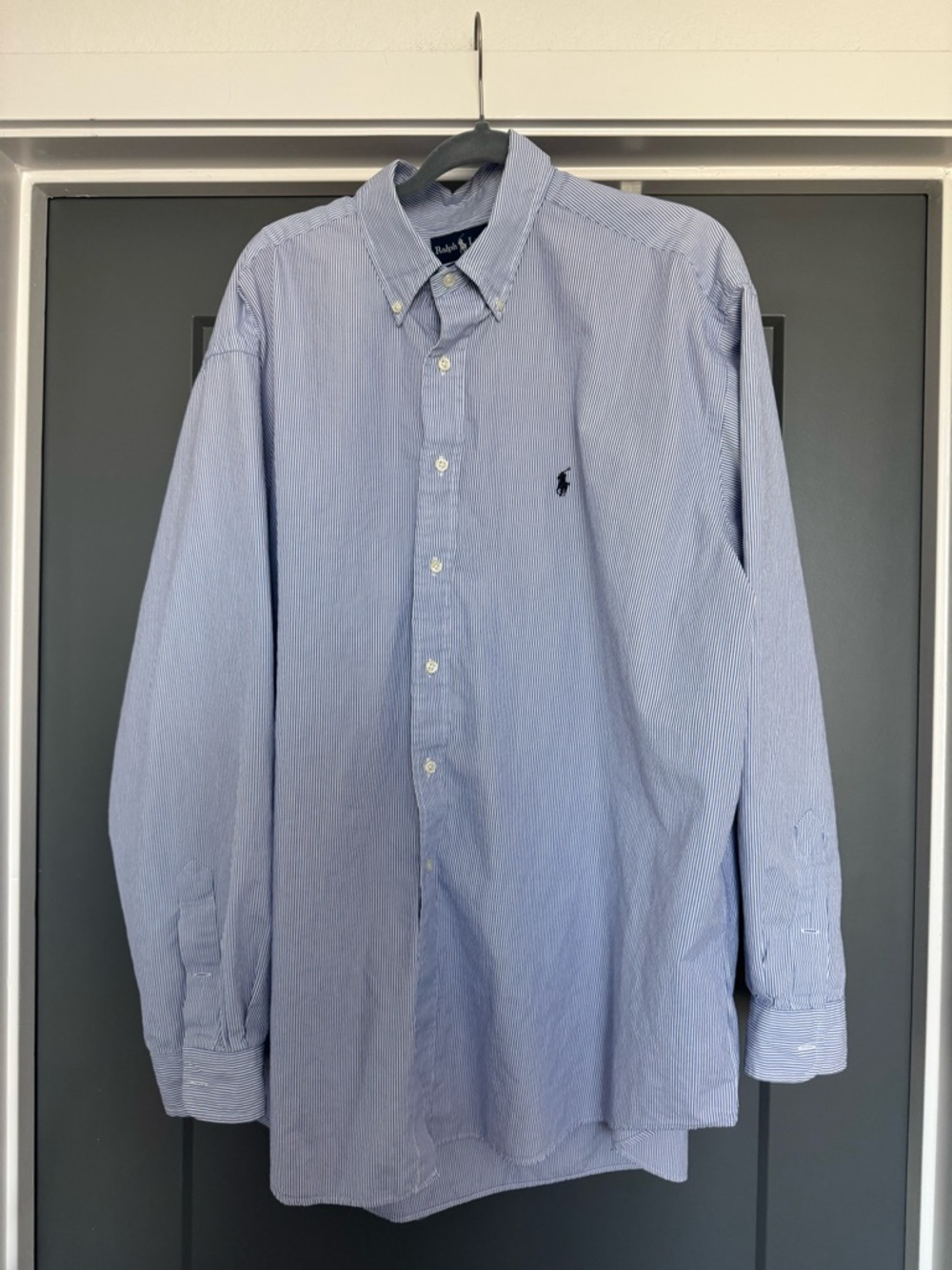Ralph Lauren Blue and White Pinstripe Button-Down Shirt